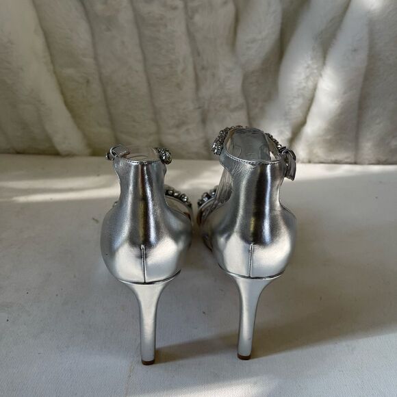 Nine West Engaged silver ankle strap platform sandals with Rhinestones … - Picture 4 of 16